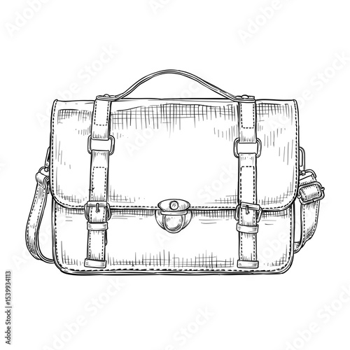 vintage leather messenger bag illustration office bag vector line art hand drawn