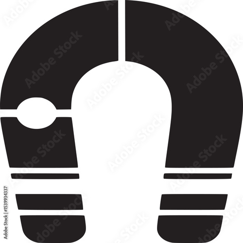 Isolated black and white horseshoe magnet with a circle and lines on a white background image