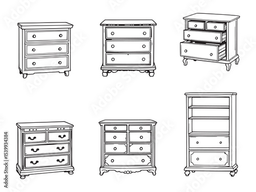 Minimalist line art chest of drawers furniture illustration