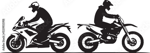 2 Young man on sports motor bike performs tricks silhouette