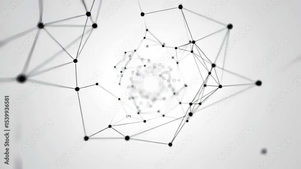 Dynamic abstract network tunnel, featuring connected dots and lines symbolizing advanced data technology and futuristic digital communication systems.