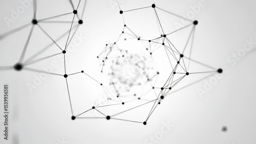 Dynamic abstract network tunnel, featuring connected dots and lines symbolizing advanced data technology and futuristic digital communication systems.