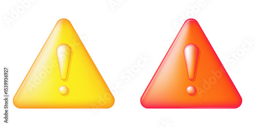 3D Style Warning Sign Icons in vibrant Yellow and Red colors Alert Symbols. Vectors 3d illustrations.