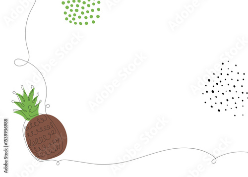 Pineapple continuous line background. One single line organic healthy food concept. Minimalism modern style graphics design