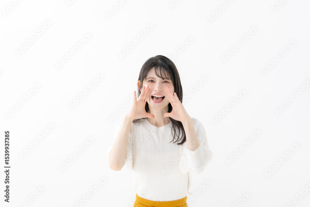 呼びかけをする女性 呼びかけをする女性