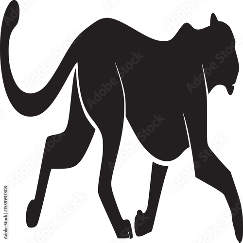 Silhouette of a black panther in a running or stalking pose against a plain white background image