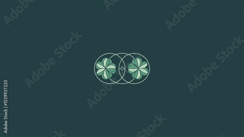 Minimal elegant flower emblem with midnight green tones