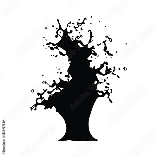 Black Ink Splash Tree Silhouette Abstract Art white