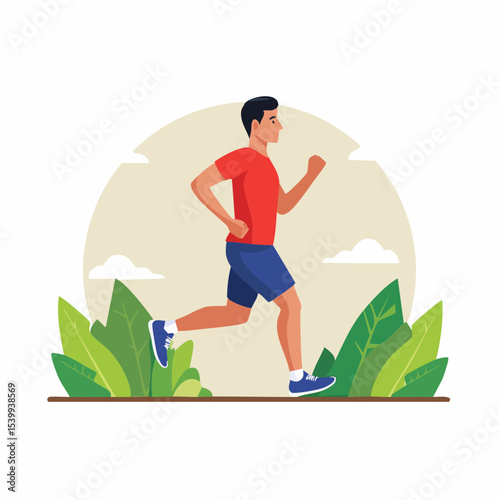 a person jogging in profile view, casual pace, minimalist outdoor setting