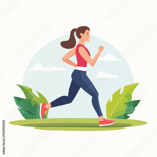 a person jogging in profile view, casual pace, minimalist outdoor setting