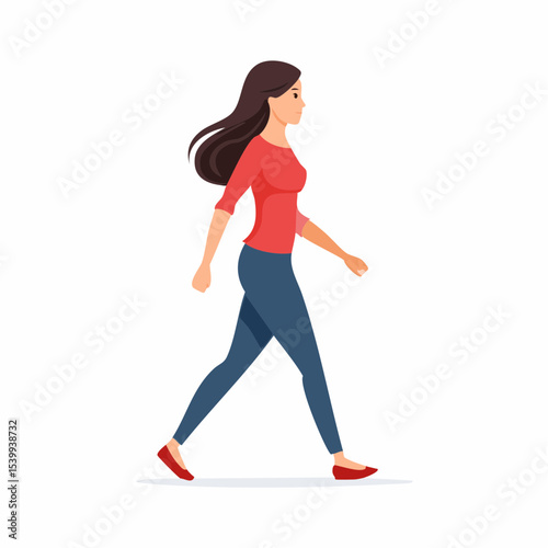illustration of a woman power walking in side view, with a calm facial expression and smooth posture