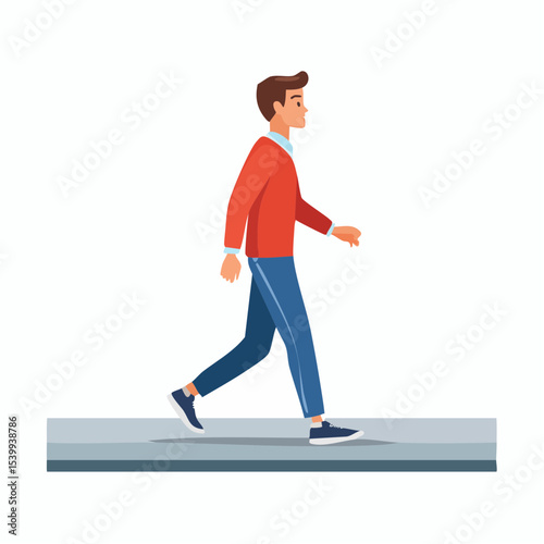 flat vector of a person brisk walking on a sidewalk, wearing everyday clothes