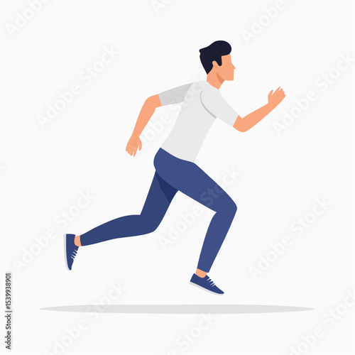 vector illustration of a man running from left to right, side profile with dynamic pose