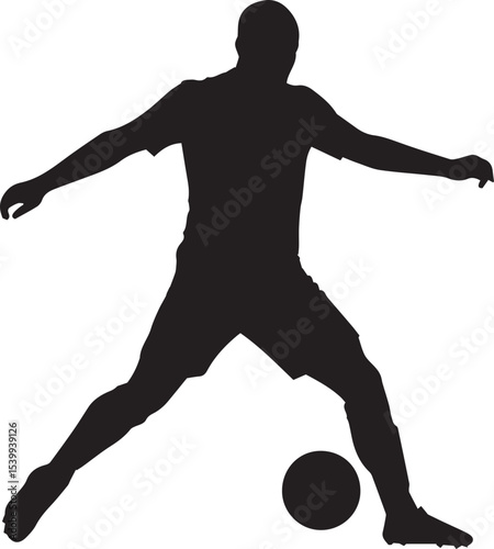 Silhouette of a soccer player in defensive stance with ball