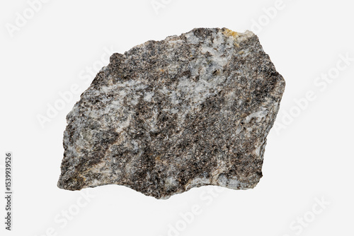 Close-up of gneiss mineral, isolated on white background.