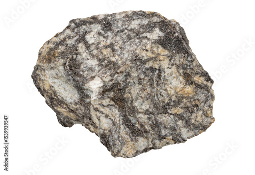 Close-up of gneiss mineral, isolated on white background.
