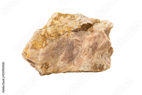 Close-up of orthoclase mineral, isolated on white background.