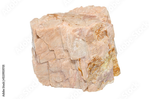 Close-up of orthoclase mineral, isolated on white background.