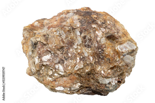 Tableau sur toile Close-up of pegmatite mineral, isolated on white background.