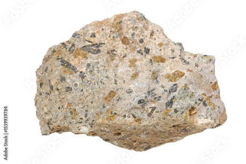 Close-up of porphyry mineral, isolated on white background. photo