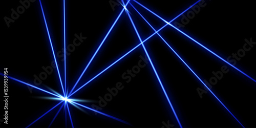 Blue intersecting laser beams, glowing stripes. Abstract vector illustration isolated on black background.