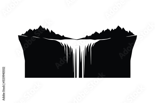 Silhouette art illustration of a waterfall edge.eps