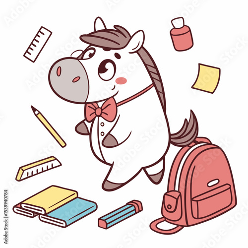 SVG art: A Playful Horse in a Back to school vibe with wearing a bowtie, tinted with Chalkboard Fun tones