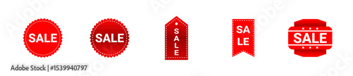 Set of Sale badges. Red Sale Labels. Discount Tags for Promotions, Marketing and E-Commerce. A collection of bold red sale signs perfect for online stores, flyers, banners, and seasonal advertising.
