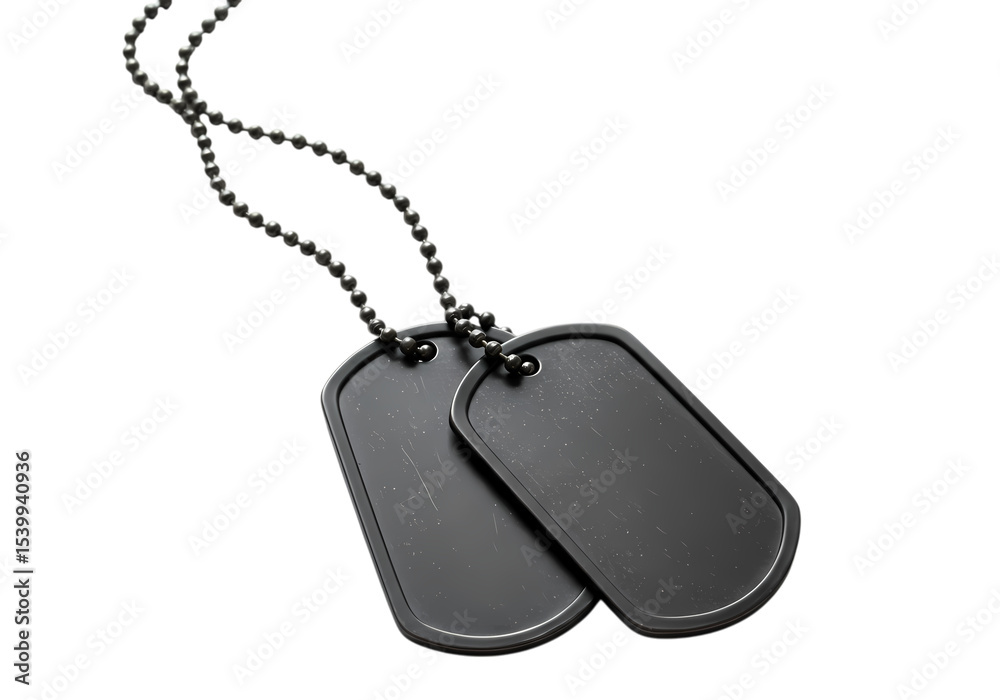 Fototapeta premium Black Military Dog Tags on a Chain isolated on transparent baackground