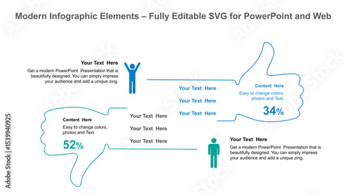 Thumbs Up & Down Infographic PowerPoint Slide – Editable Comparison Chart Template. Fully editable vector SVG file compatible with PowerPoint, Illustrator, and most vector-based applications.