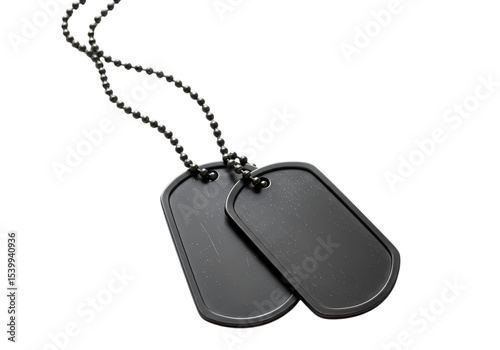 Black Military Dog Tags on a Chain isolated on transparent baackground