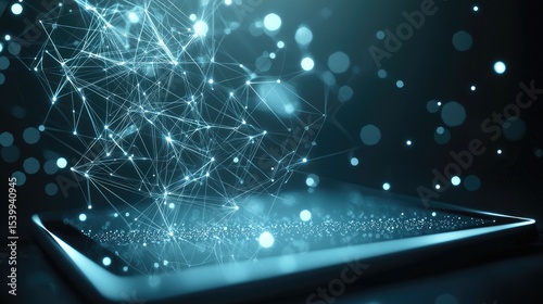Digital network overlay on a tablet screen.