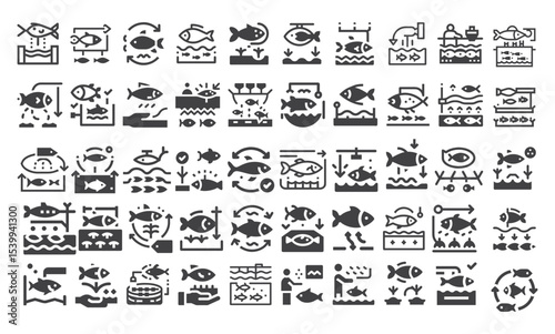 Fish Farming Proper Farm Management Practices Icon Symbol Set.svg. creative modern icon set, Professional Symbol download scalable vector file