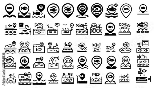 Fish Farming Suitable Location Icon Symbol Set.svg. creative modern icon set, Professional Symbol download scalable vector file