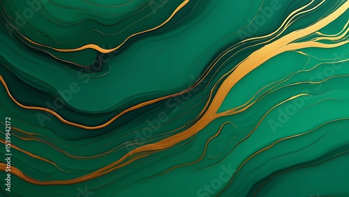 Fluid Emerald Green and Gold Luxury Abstract Background Illustration Art