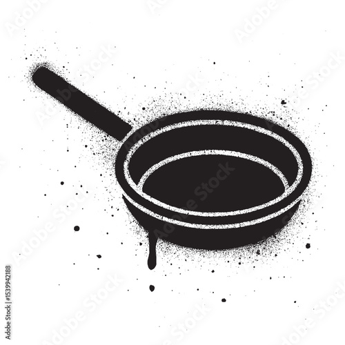 Black Spray Paint Style Frying Pan Illustration on White Background.