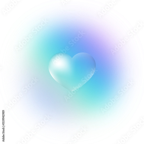 Bubble heart transparent on gradient hologram blurred circle background 