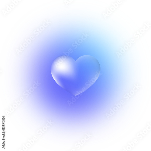 Bubble heart transparent on gradient blue blurred circle background 