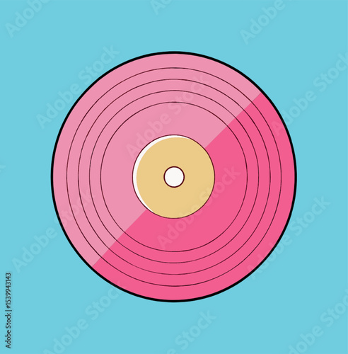 Pink vinyl record on blue background,
