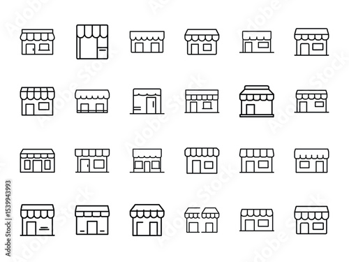 Set of Storefront Icons in Silhouette Style on White Background – Minimalist Retail, Shop, and Small Business Vector Symbols


