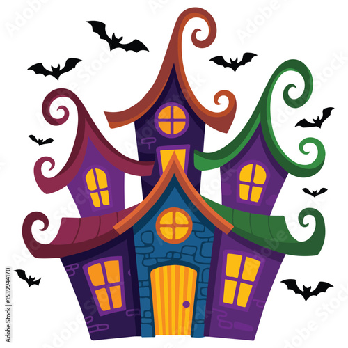 Witch house with moon vector isolated white background