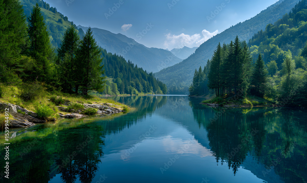 Fototapeta premium mountain lake reflection. generative ai