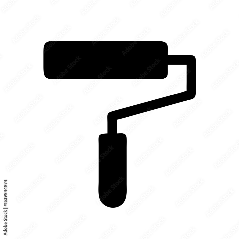 Minimal black vector icon of a paint roller for DIY painting