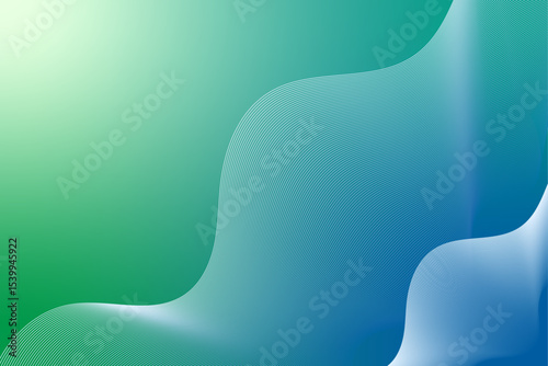Abstract wavy patterns with shades of green and blue, creating a serene visual experience. The curves and gradients create a sense of movement and fluidity