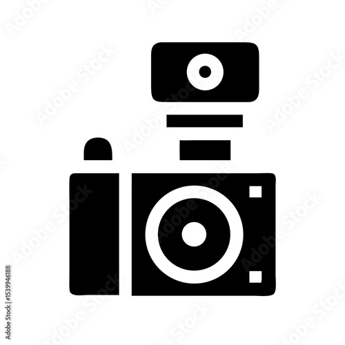 Classic retro camera vector icon in black minimal line design