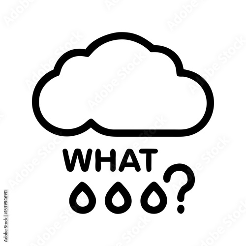 Cloud Raining "WHAT" and Question Mark with Water Drops Line Icon