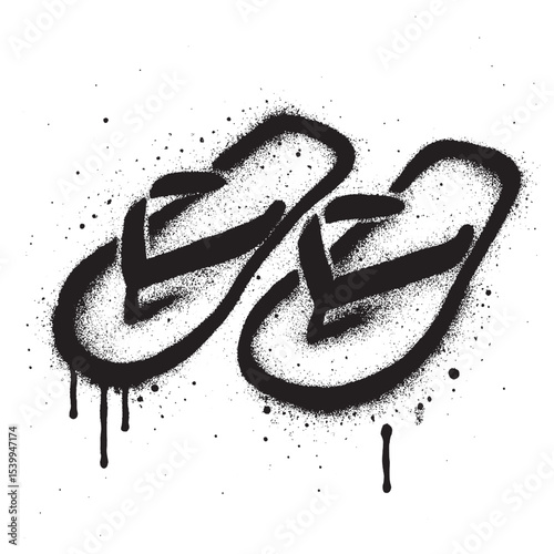 Foto Graffiti Spray Paint Flip-Flops Icon in Black and White with Paint Drips