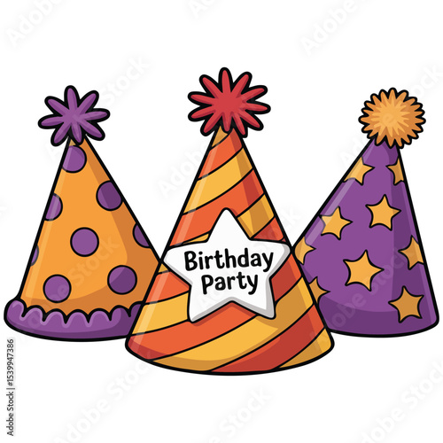 Retro birthday party hats set vector isolated white background