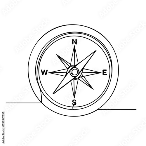 Compass rose vector icon in black linear style, minimalist travel direction symbol