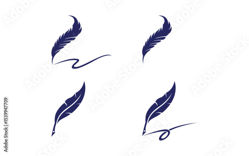 Pen feather writer logo illustration template design v.7